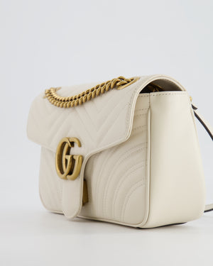 Gucci White GG Marmont Leather Shoulder Bag with Antique Gold Hardware RRP £2,070
