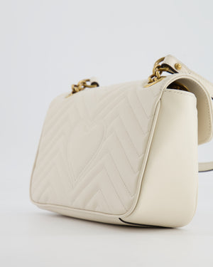 Gucci White GG Marmont Leather Shoulder Bag with Antique Gold Hardware RRP £2,070