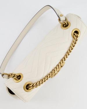 Gucci White GG Marmont Leather Shoulder Bag with Antique Gold Hardware RRP £2,070