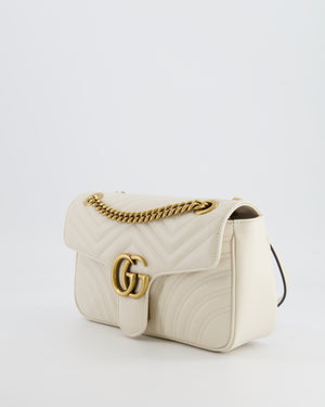 Gucci White GG Marmont Leather Shoulder Bag with Antique Gold Hardware RRP £2,070
