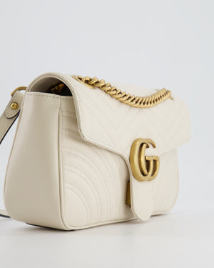 Gucci White GG Marmont Leather Shoulder Bag with Antique Gold Hardware RRP £2,070