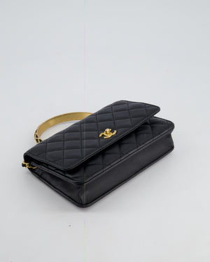 *HOT* Chanel Black Wallet on Chain Bag with Metal Quilted Top Handle in Lambskin Leather with Gold Hardware