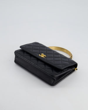 *HOT* Chanel Black Wallet on Chain Bag with Metal Quilted Top Handle in Lambskin Leather with Gold Hardware