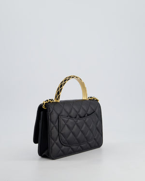 *HOT* Chanel Black Wallet on Chain Bag with Metal Quilted Top Handle in Lambskin Leather with Gold Hardware