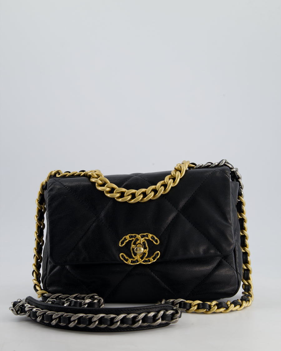 Chanel 19 Black Goatskin Small Flap Bag with Tricolour Hardware