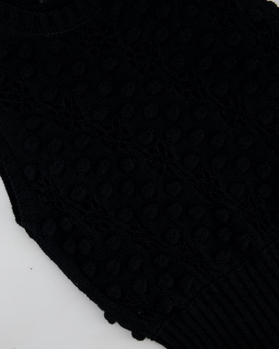 Chanel 17/P Black Crochet Mini Sleeveless Dress with CC Logo Button and Pocket Detail Size FR 36 (UK 8) RRP £2,880