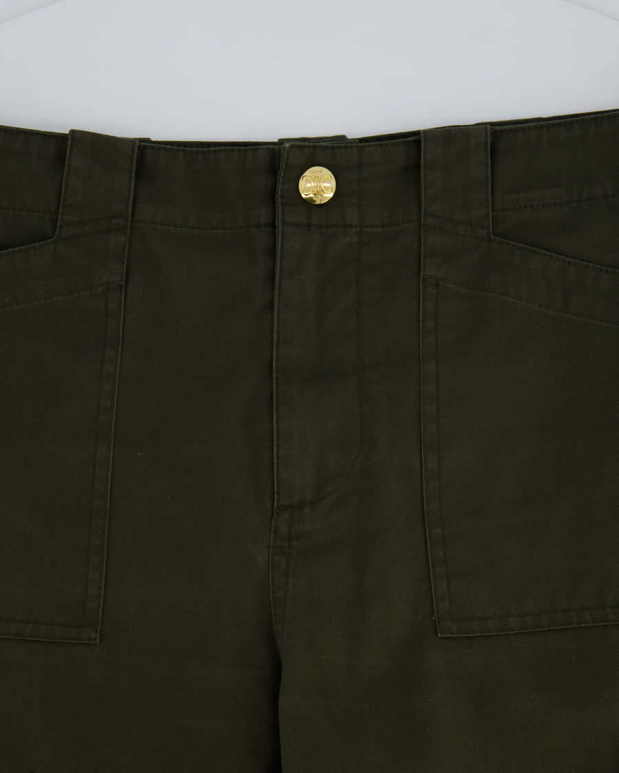 Céline Khaki Cargo Pants with Triomphe Logo Button Detail Size FR 38 (UK 10)