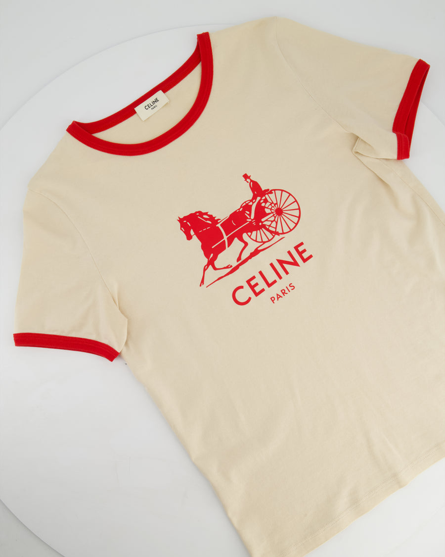 Céline Beige Logo Triomphe Short Sleeve T-Shirt Size FR 36 (UK 8)