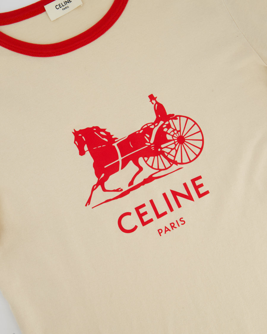 Céline Beige Logo Triomphe Short Sleeve T-Shirt Size FR 36 (UK 8)