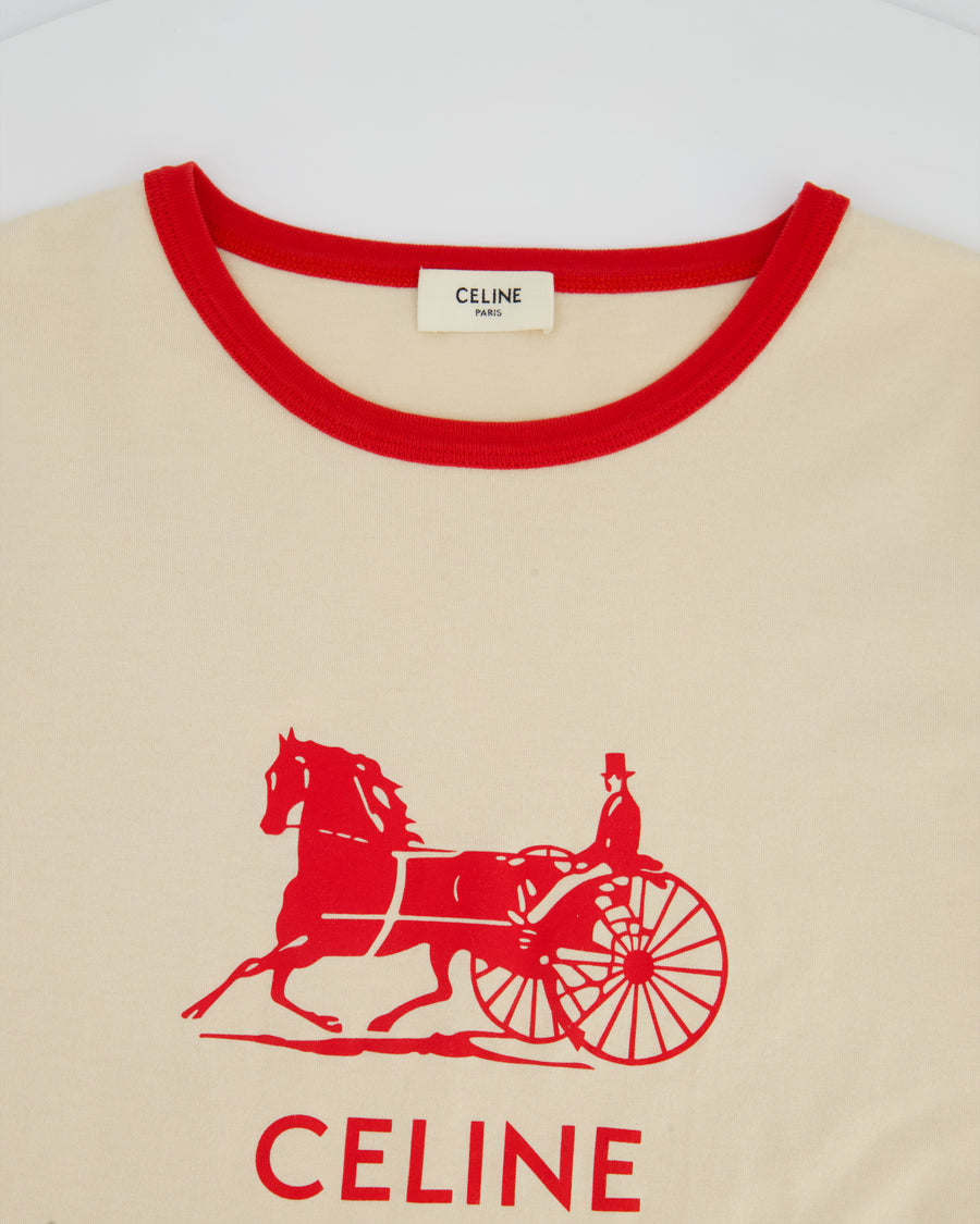 Céline Beige Logo Triomphe Short Sleeve T-Shirt Size FR 36 (UK 8)