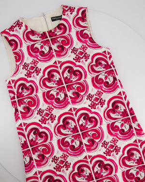 Dolce & Gabbana White and Pink Maiolica Sleeveless Mini Dress Size IT 38 (UK 6)