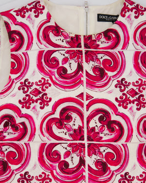 Dolce & Gabbana White and Pink Maiolica Sleeveless Mini Dress Size IT 38 (UK 6)