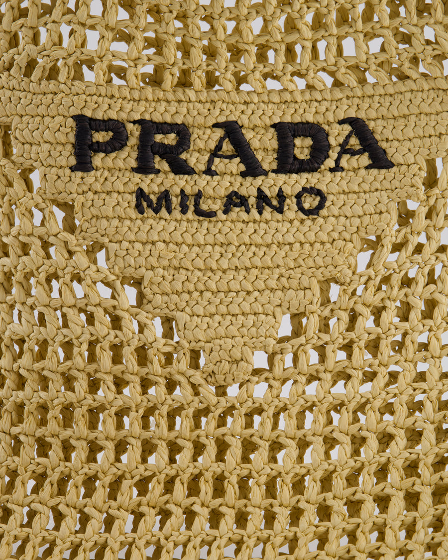 Prada Beige Raffia Tote Bag with Black Logo Detail RRP £1500