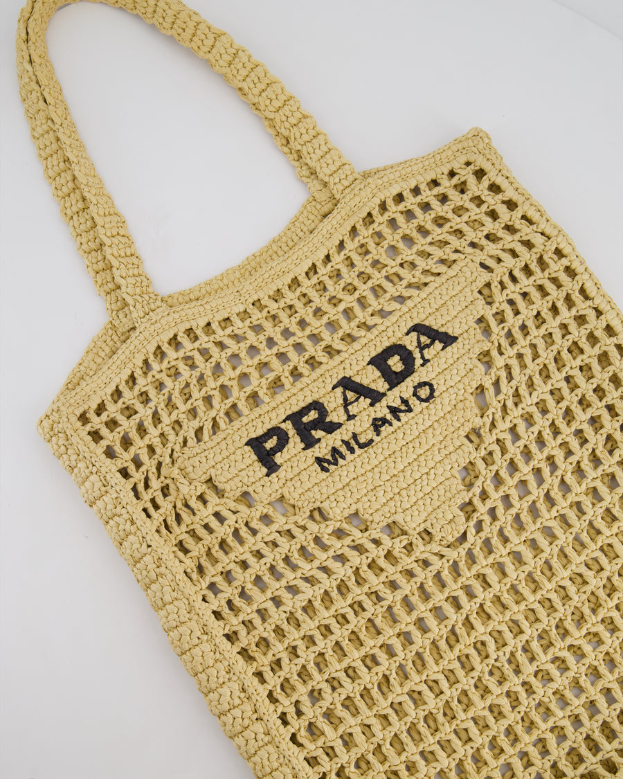 Prada Beige Raffia Tote Bag with Black Logo Detail RRP £1500