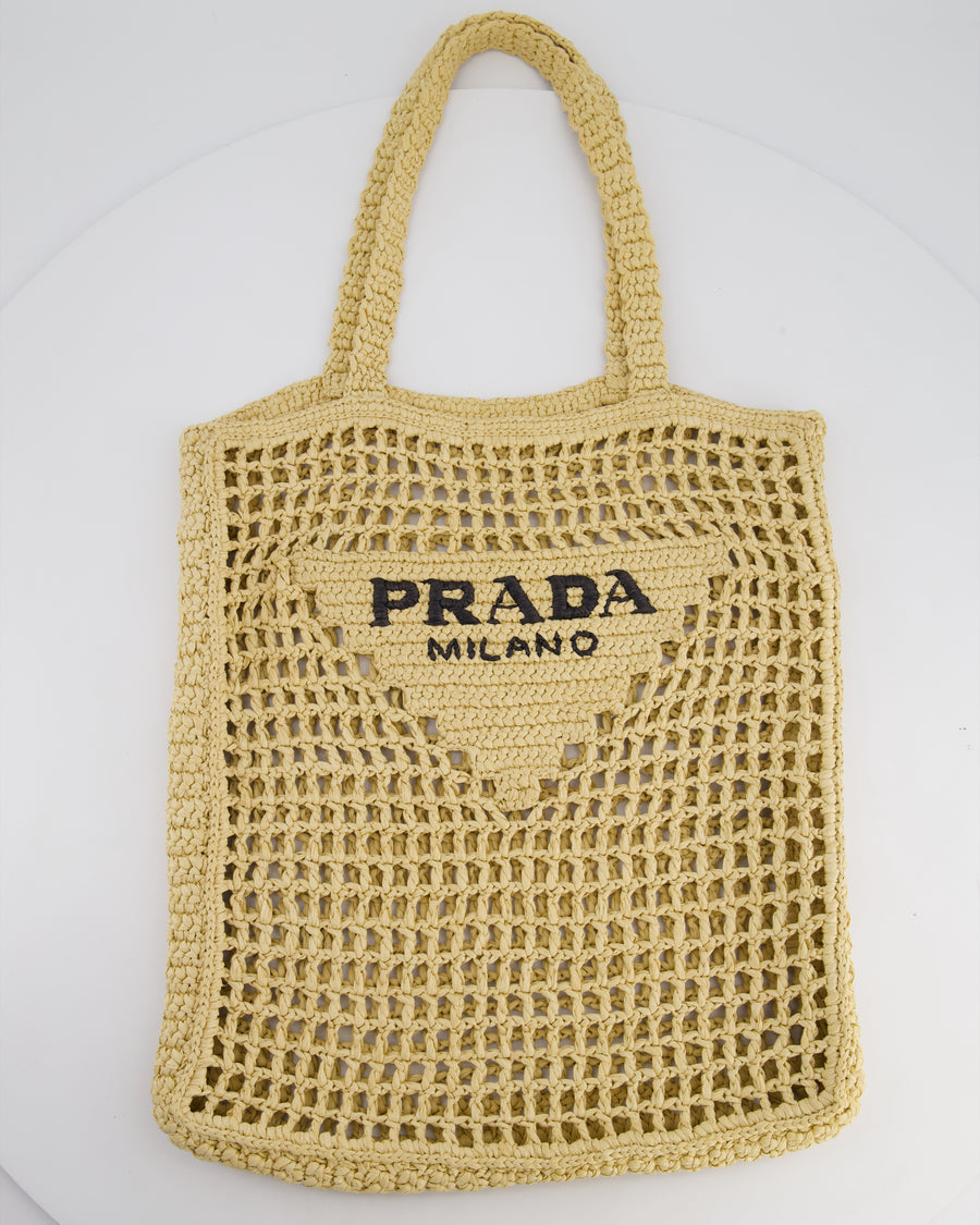 Prada Beige Raffia Tote Bag with Black Logo Detail RRP £1500