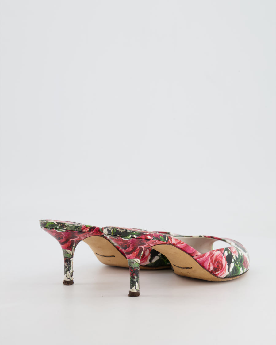 Dolce & Gabbana White and Pink Floral Open Toe Mules Size 38