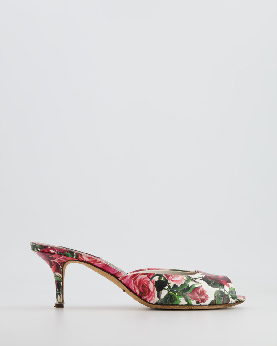 Dolce & Gabbana White and Pink Floral Open Toe Mules Size 38