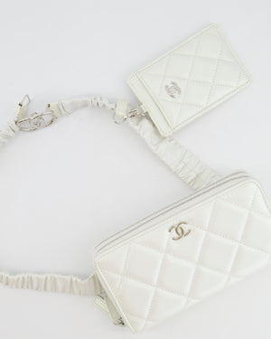 *HOT* Chanel Coco Neige White Pearlescent Lambskin Belt Bag with Silver Hardware