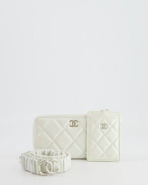 *HOT* Chanel Coco Neige White Pearlescent Lambskin Belt Bag with Silver Hardware
