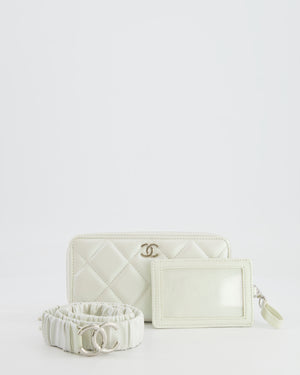 *HOT* Chanel Coco Neige White Pearlescent Lambskin Belt Bag with Silver Hardware