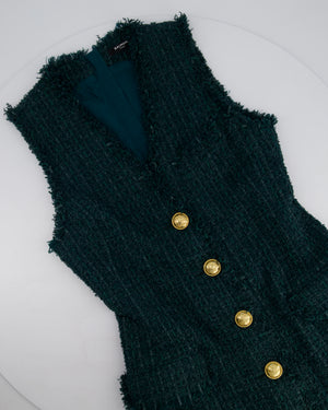 Balmain Green Sleeveless Tweed button Down V-Neck Mini Dress Size FR 38 (UK 10)