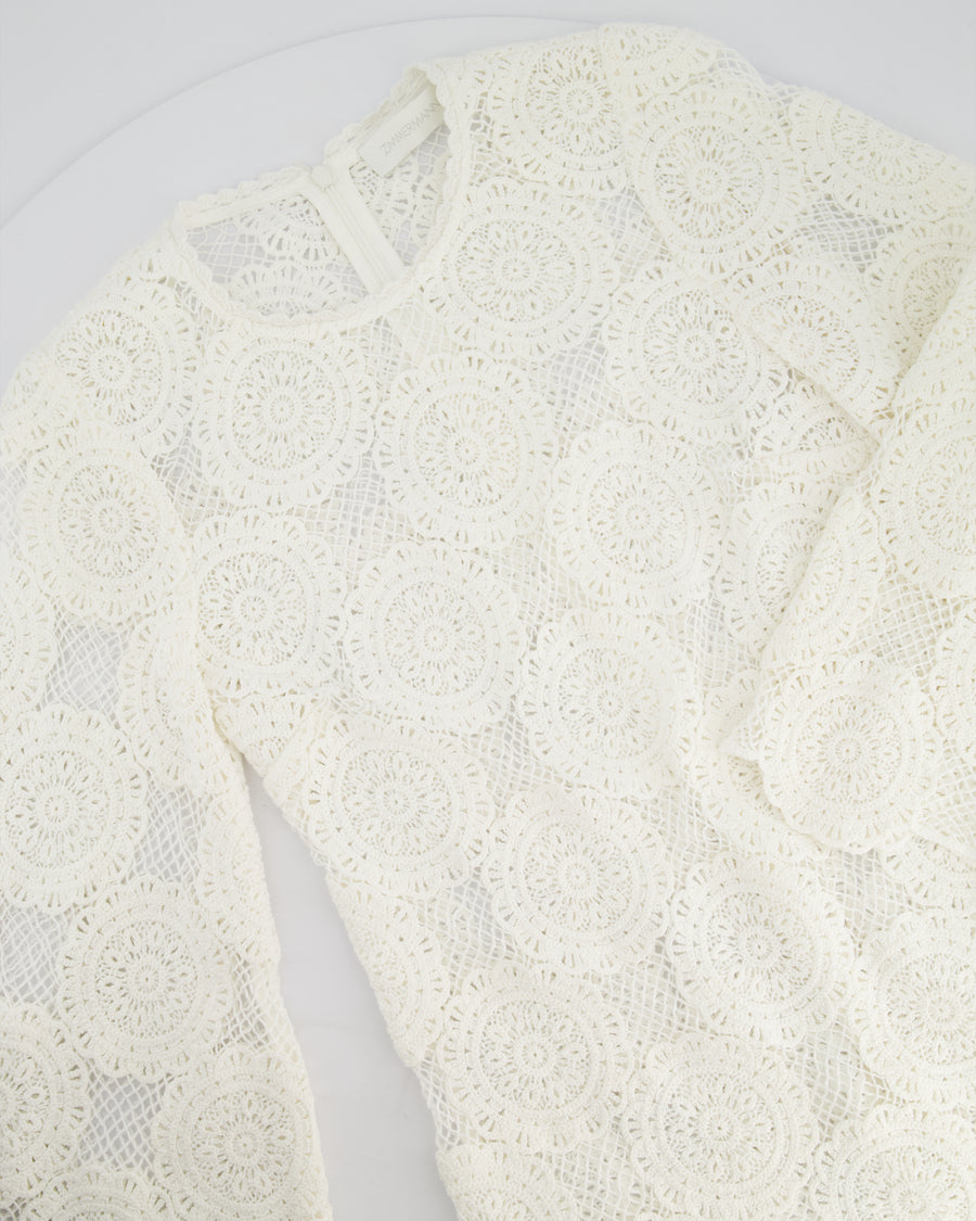 Zimmermann White Crochet Long Sleeve Sheer Mini Dress Size 0 (UK 8)