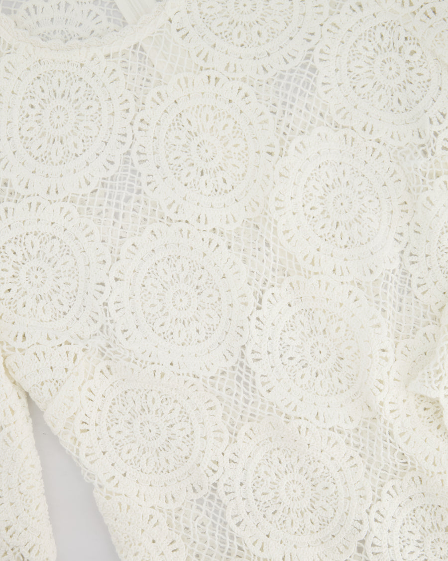 Zimmermann White Crochet Long Sleeve Sheer Mini Dress Size 0 (UK 8)