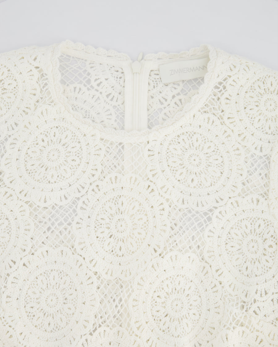 Zimmermann White Crochet Long Sleeve Sheer Mini Dress Size 0 (UK 8)