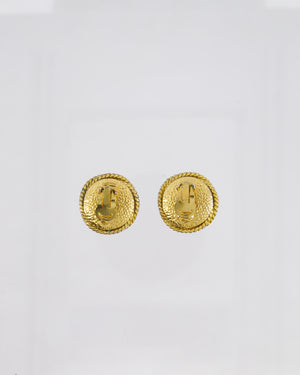 Chanel Vintage 95A Gold and Pearl Round CC Logo Textured Earrings