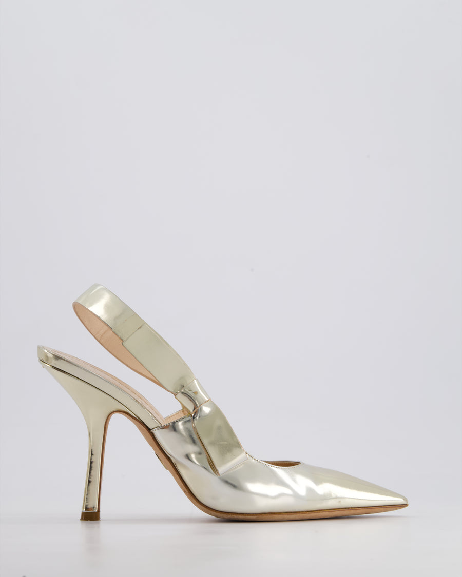 Christian Dior Gold Metallic Slingback Heels with Bow Detail Size EU 39.5