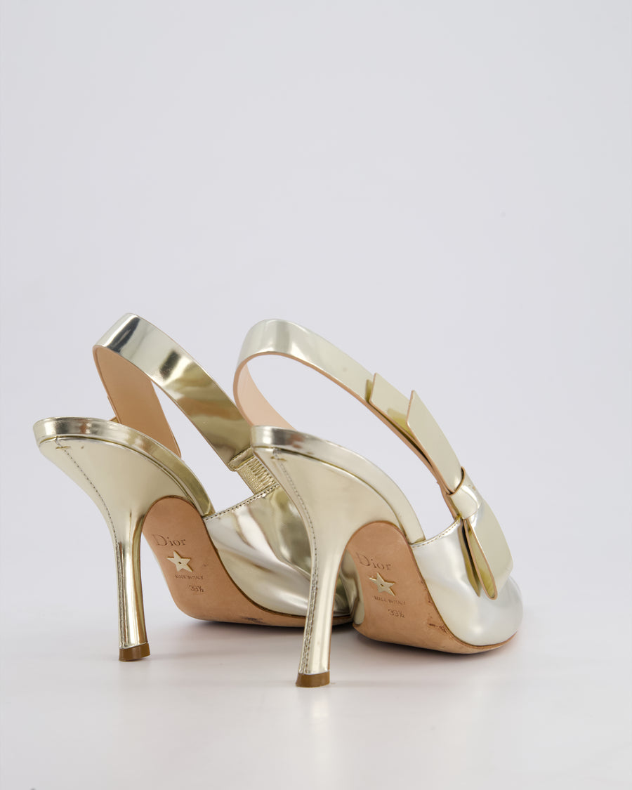 Christian Dior Gold Metallic Slingback Heels with Bow Detail Size EU 39.5