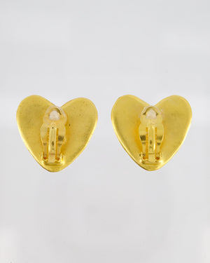 *HOT* Chanel Vintage 95P Gold Heart Clip On Earrings with CC Detail