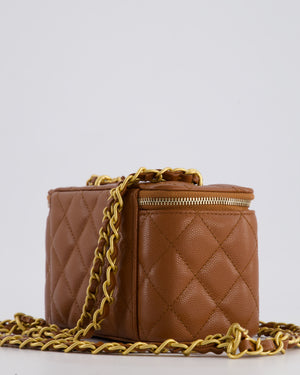 *HOT* Chanel Caramel Vanity Case Bag in Caviar Leather with Antique Gold Hardware and Airpods Case Detail