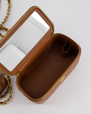 *HOT* Chanel Caramel Vanity Case Bag in Caviar Leather with Antique Gold Hardware and Airpods Case Detail
