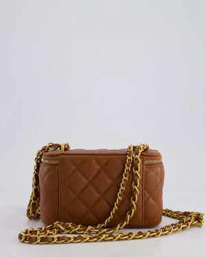 *HOT* Chanel Caramel Vanity Case Bag in Caviar Leather with Antique Gold Hardware and Airpods Case Detail