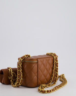 *HOT* Chanel Caramel Vanity Case Bag in Caviar Leather with Antique Gold Hardware and Airpods Case Detail