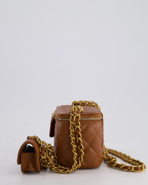 *HOT* Chanel Caramel Vanity Case Bag in Caviar Leather with Antique Gold Hardware and Airpods Case Detail