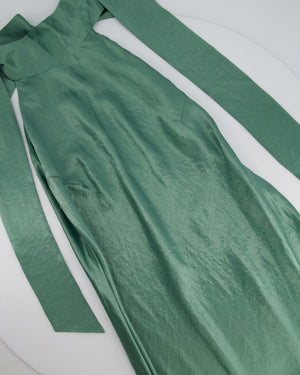Galvan Green Silk Halter Neck Maxi Dress with Neck Tie Detail Size FR 44 (UK 16)