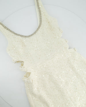 Self-Portrait Beige Boucle Cut Out Mini Dress with Embellished Detail Size UK 8