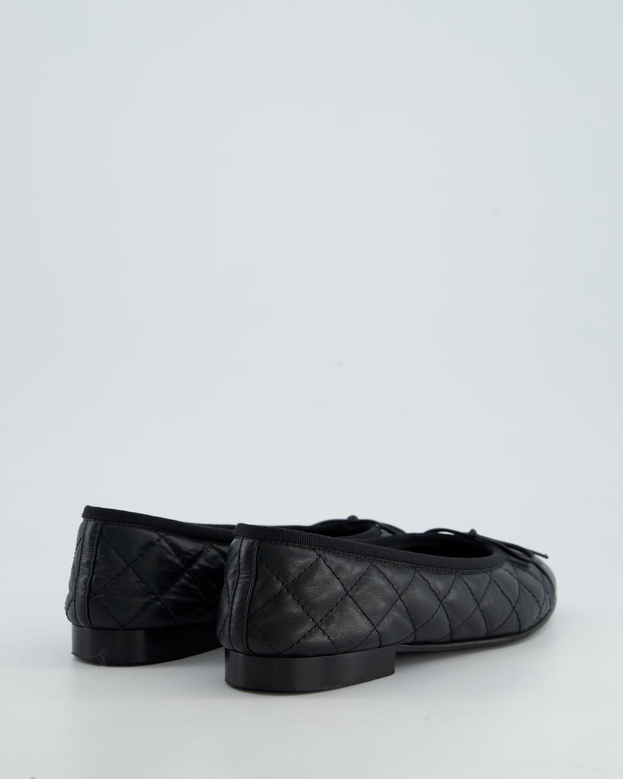 Chanel Black Leather Ballet Flats with CC Logo Detail Size EU 37
