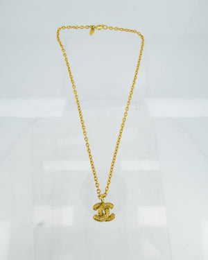 Chanel Vintage CC Matelasse Logo Pendant Necklace in 24k Gold Plating
