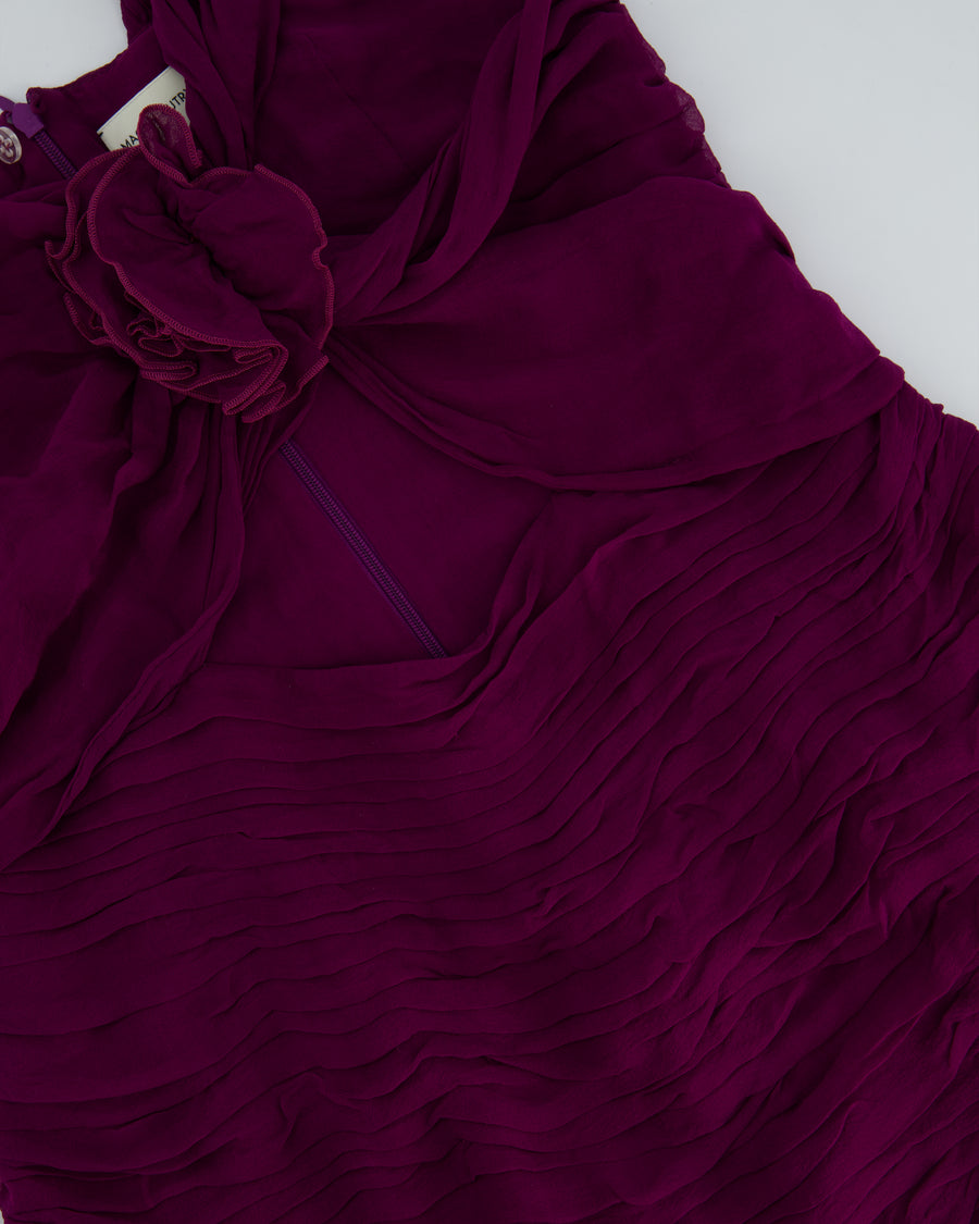 Magda Butrym Purple One-Shoulder Ruched Mini Dress with Floral Appliqué Detail Size FR 38 (UK 10)