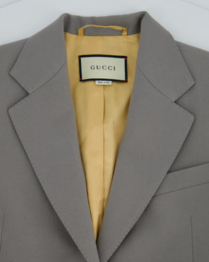 Gucci Grey Wool Blazer Jacket with Gold Lining and Horn Button Details Size IT 38 (UK 6)