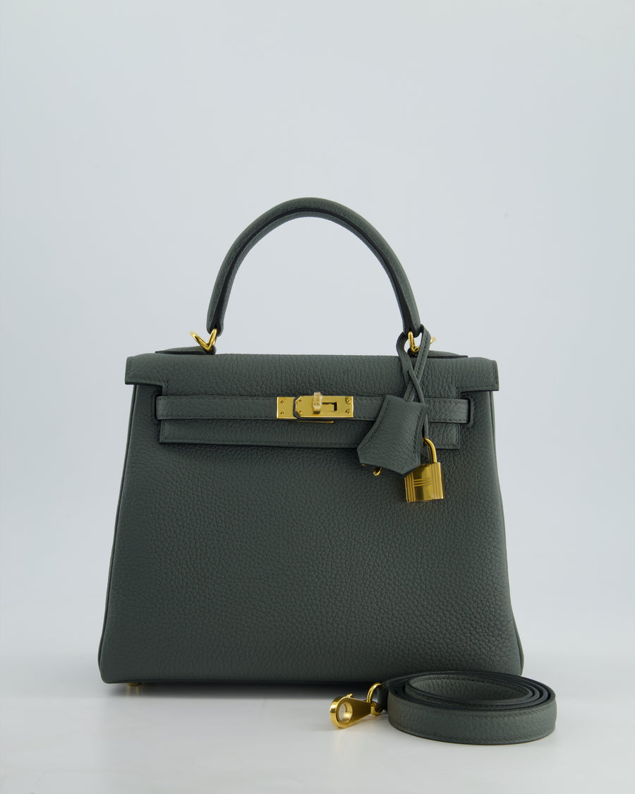 Hermès Kelly Retourne Bag 25cm in Vert Amande Togo Leather with Gold Hardware