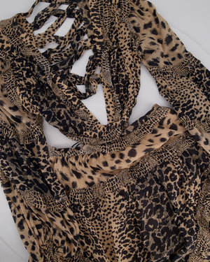 Zimmermann Brown Long Sleeve Leopard Print Cut-Out Ruched Midi Dress Size 0 (UK 8)