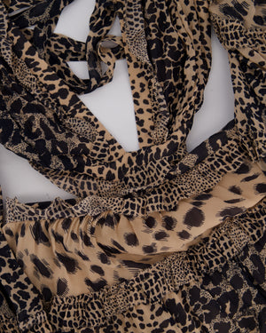 Zimmermann Brown Long Sleeve Leopard Print Cut-Out Ruched Midi Dress Size 0 (UK 8)