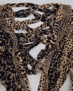 Zimmermann Brown Long Sleeve Leopard Print Cut-Out Ruched Midi Dress Size 0 (UK 8)
