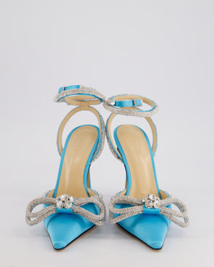 Mach & Mach Blue Double Bow Satin Crystal Heels Size EU 36 RRP £850