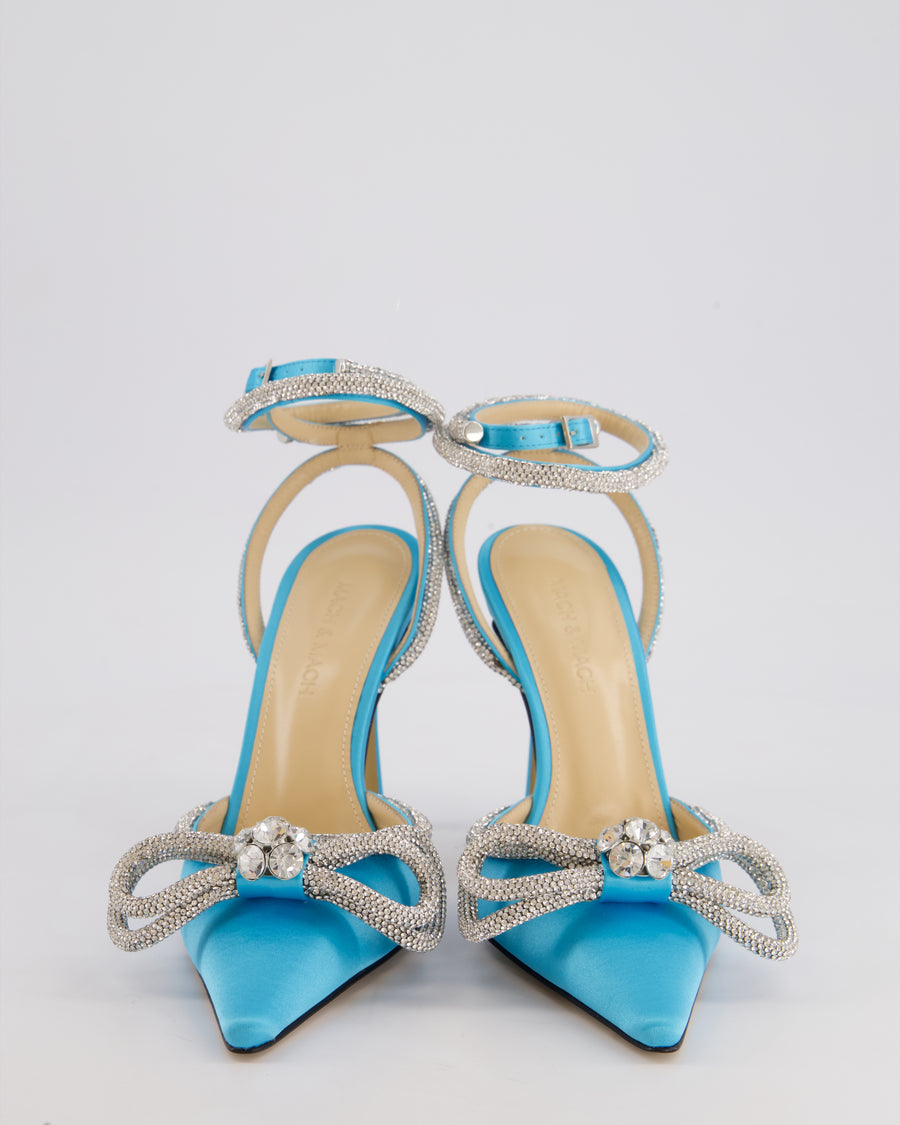 Mach & Mach Blue Double Bow Satin Crystal Heels Size EU 36 RRP £850