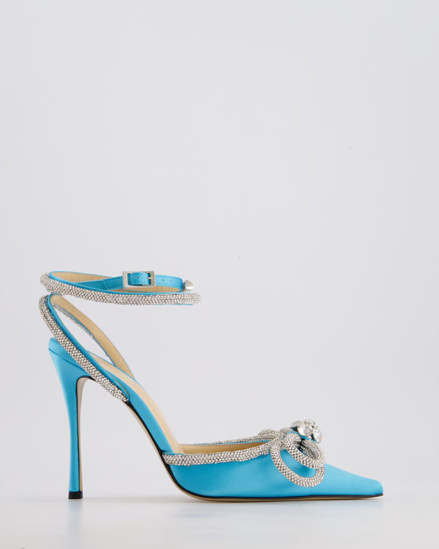 Mach & Mach Blue Double Bow Satin Crystal Heels Size EU 36 RRP £850